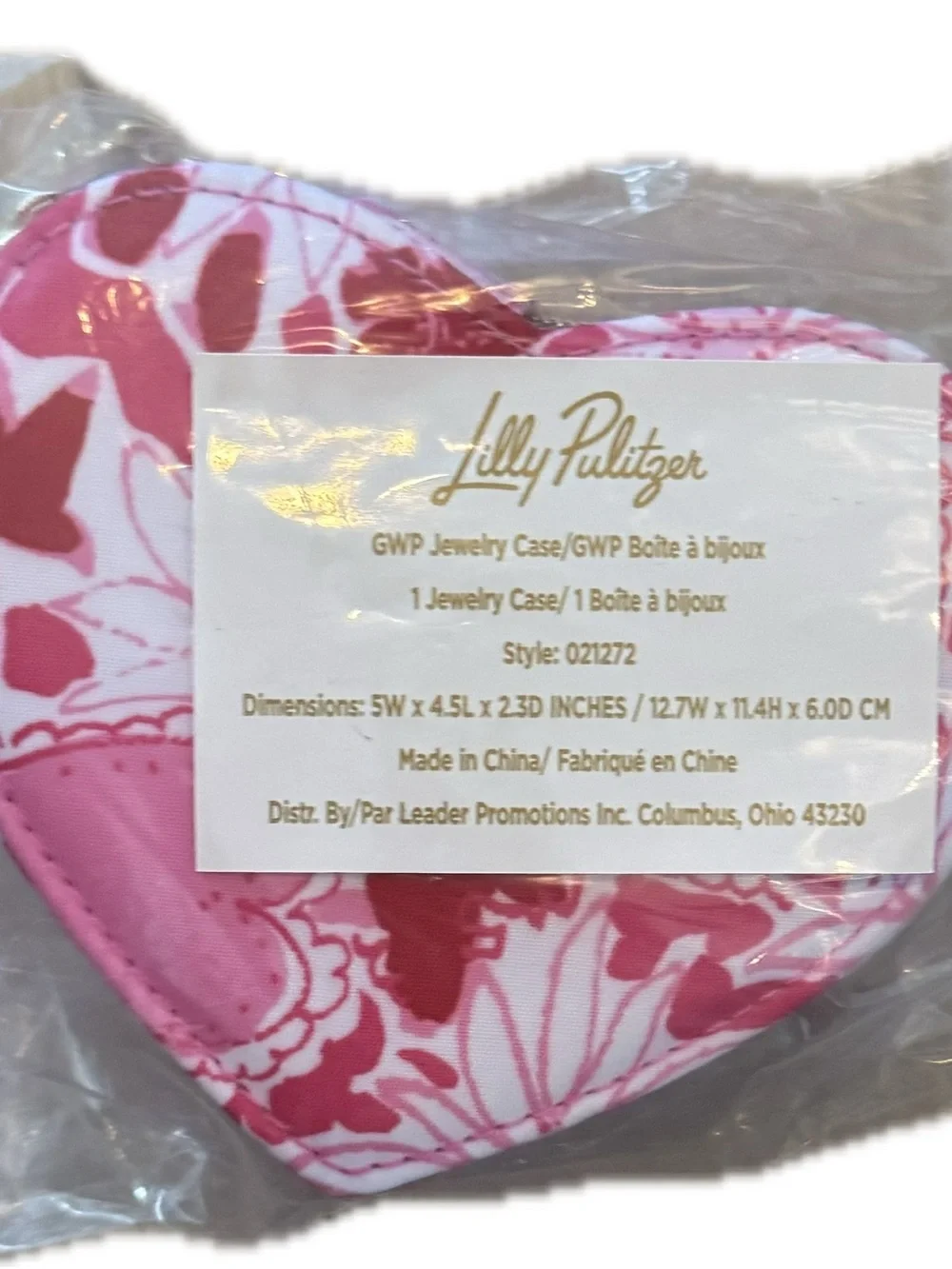 Lilly Pulitzer , NWTsHeart-Shaped Floral Jewelry Case - Pink Red w gold chain